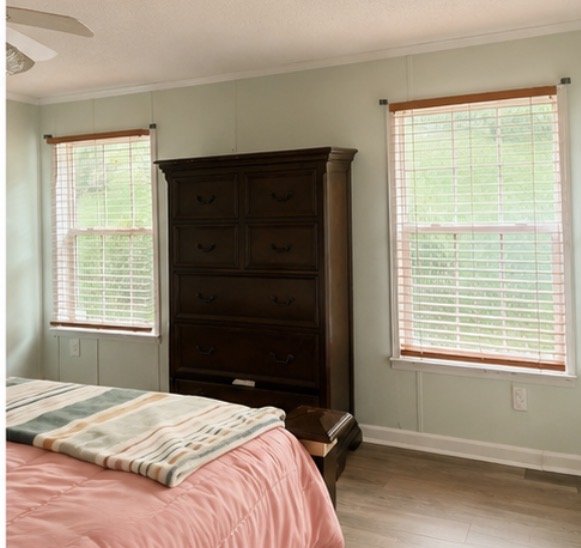 Bedroom dresser and windows